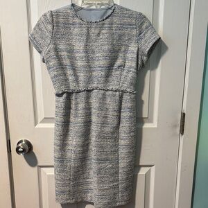 Seraphine Maternity Textured Blue and Gray Midi Dress